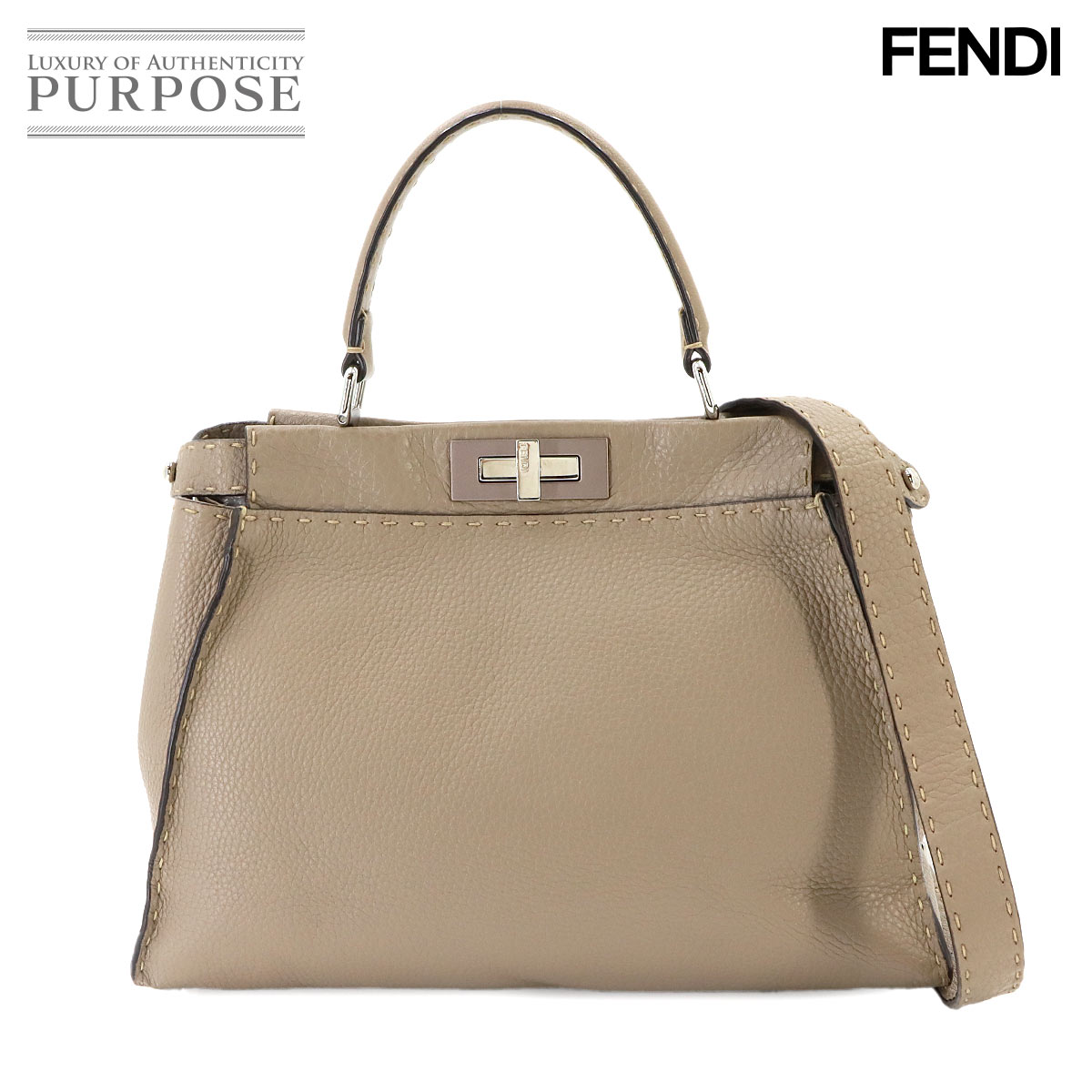 FENDI セレリア ピーカブー レギュラー 2way ハンド ショルダー バッグ レザー ベージュ 8BN290 Selleria Peekaboo フェンディ 90342990
