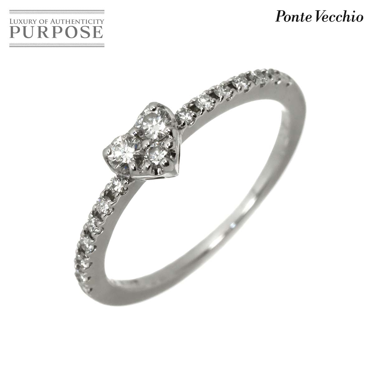 Ponte Vecchio 6.5号 リング ダイヤ 0.18ct K18 WG ホワイトゴールド 750 指輪 ハート Diamond Ring ポンテヴェキオ 90336925
