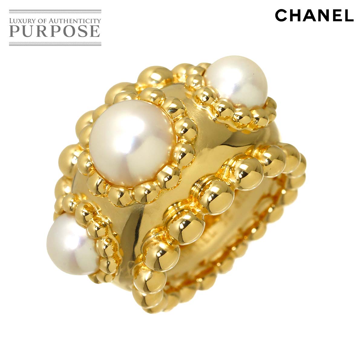 CHANEL スリーボール 8.5号 リング アコヤ 7.8-5.8mm K18 YG イエローゴールド 750 指輪 Ring シャネル 90337035