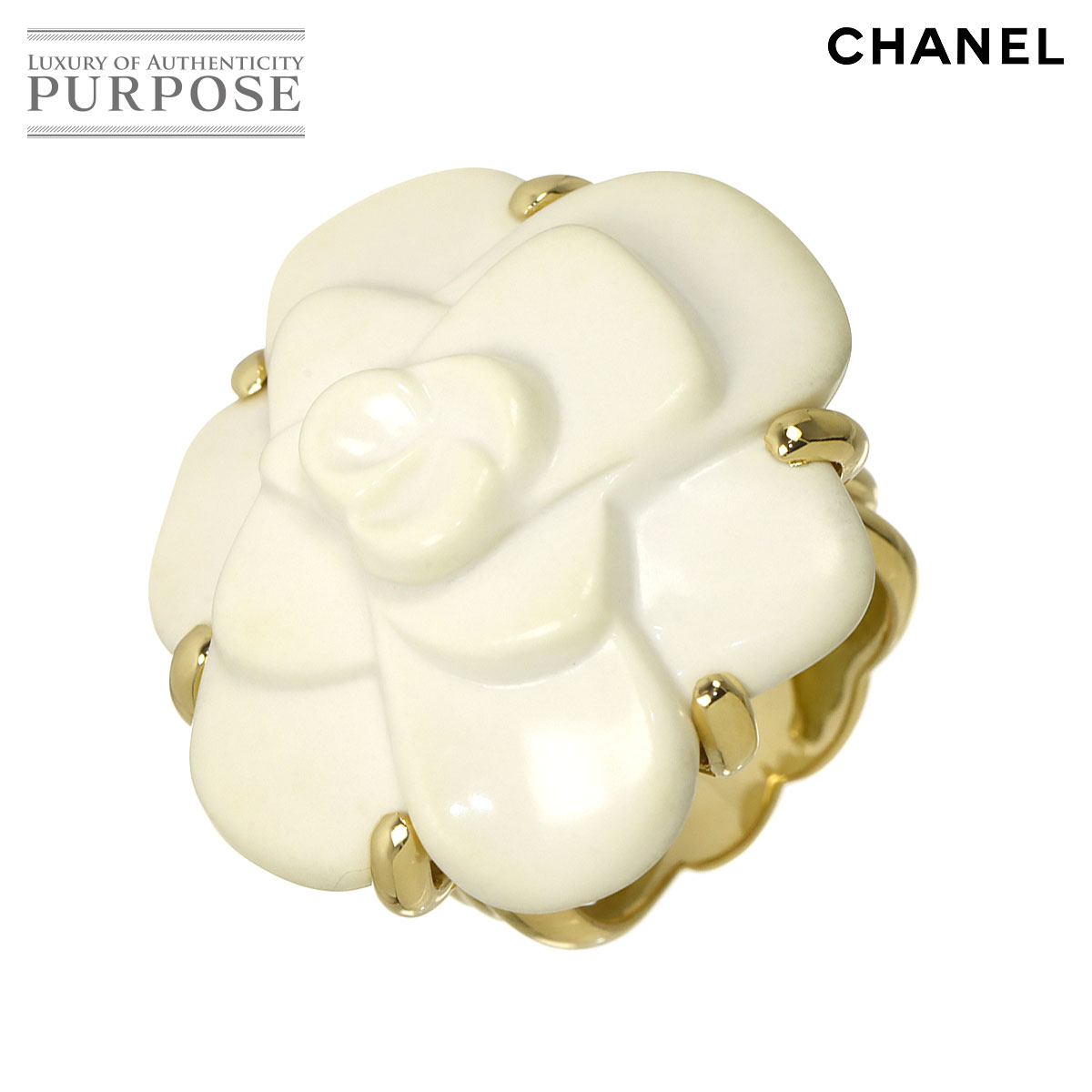 CHANEL カメリア 12.5号 リング カショロン K18 YG イエローゴールド 750 指輪 Camellia Cacholong シャネル 90337165