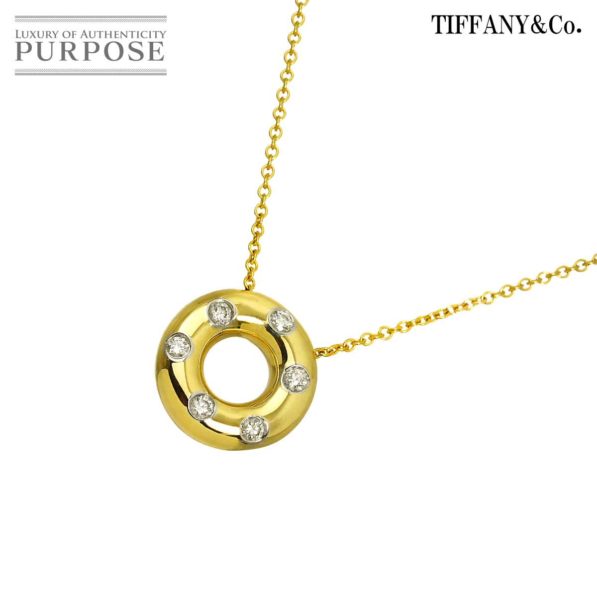 TIFFANY&Co. ドッツ サークル ダイヤ ネックレス 40cm K18 YG イエローゴールド 750 Pt Necklace ティファニー 90339090