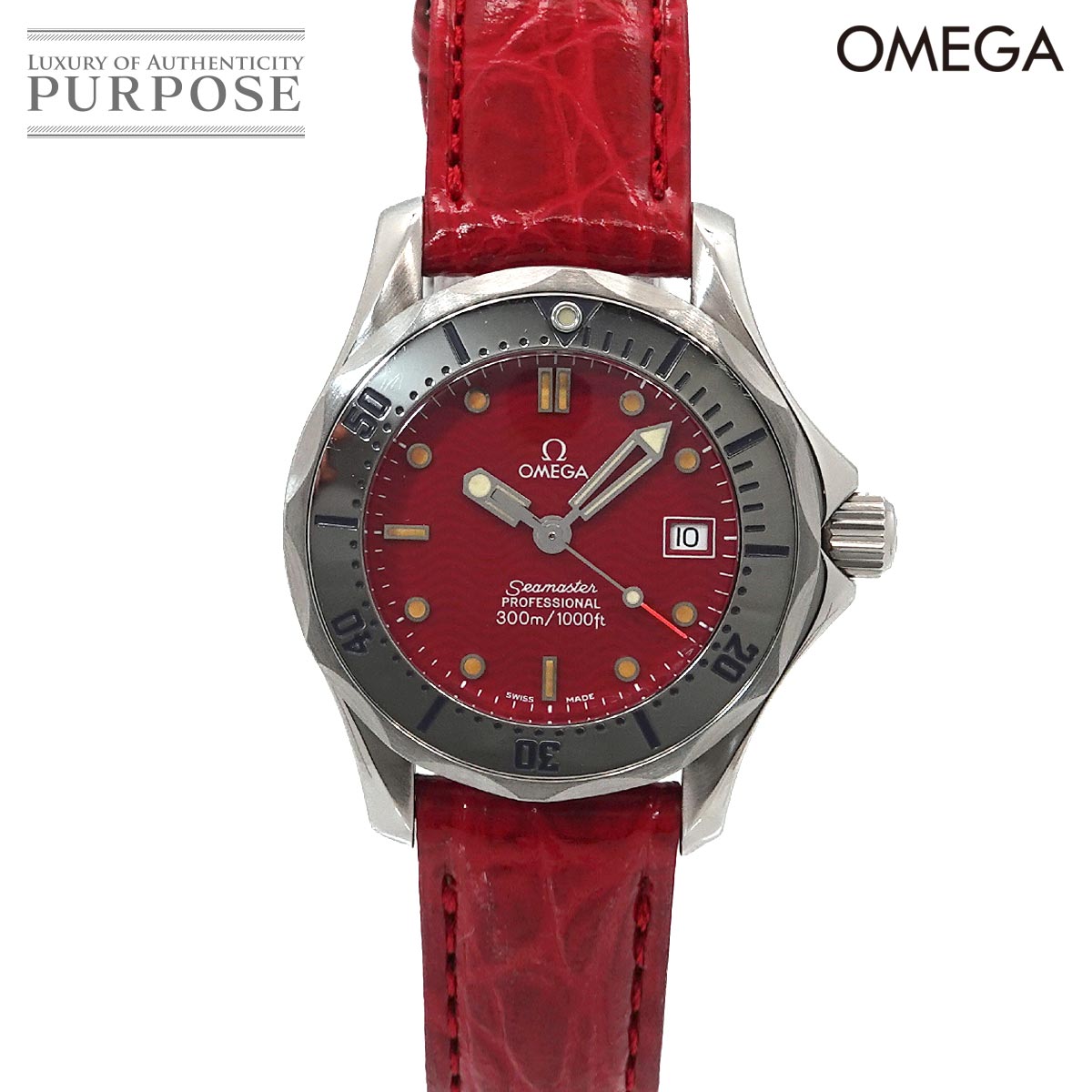 OMEGA シーマスター 300 プロフェッショナル 2582 61 丸井限定 レディース 腕時計 デイト レッド クォーツ ウォッチ オメガ 90344971