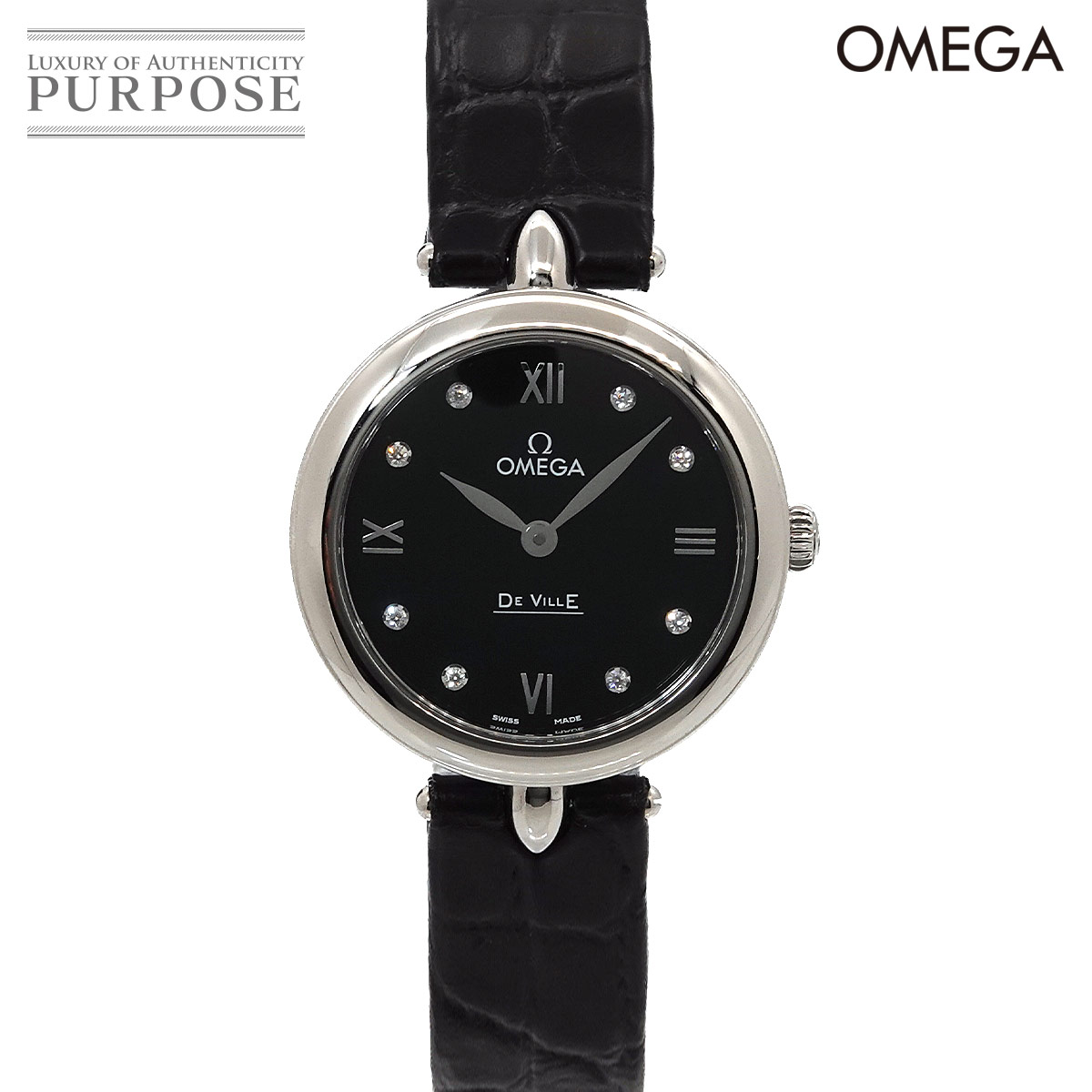 OMEGA デビル プレステージ デュードロップ 424 13 27 60 51 001 レディース 腕時計 8P ダイヤ ブラック クォーツ ウォッチ DeVille Prestige オメガ 90345468