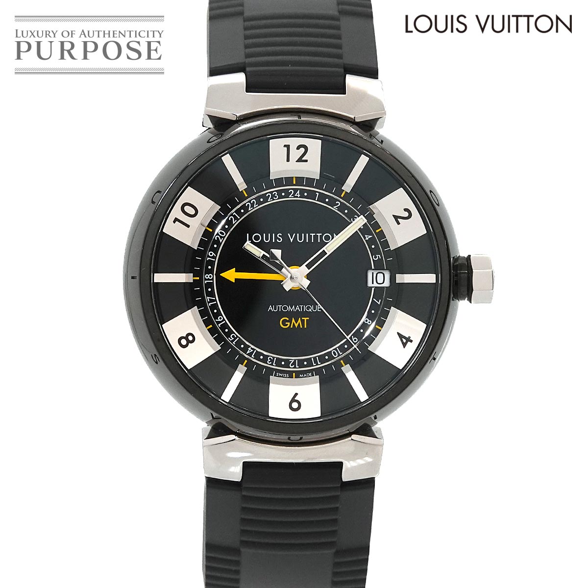 LOUIS VUITTON タンブール インブラック GMT Q113K メンズ 腕時計 デイト オートマ 自動巻き ウォッチ ルイ ヴィトン 90346087