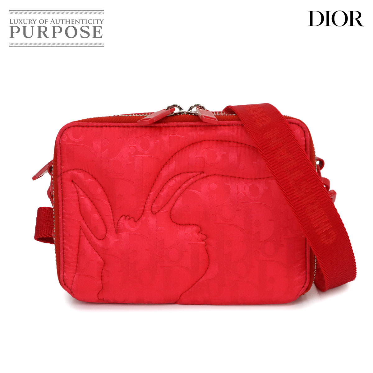 Christian Dior ERL コラボ ミラージュ キルティング ショルダー バッグ ナイロン レザー レッド シルバー 金具 クリスチャン ディオール 90342758