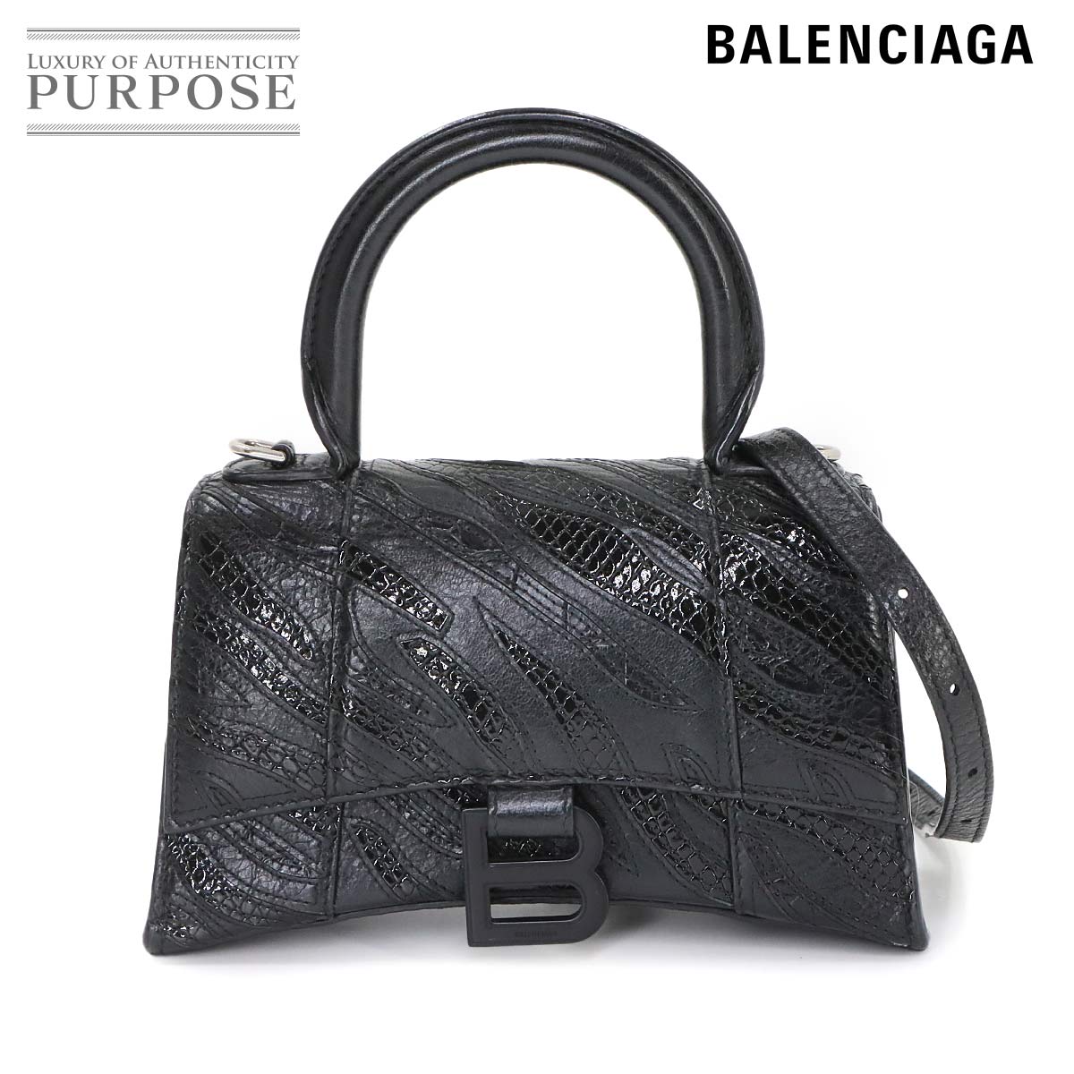 BALENCIAGA アワーグラス XS 2way ハンド ショルダー バッグ レザー ブラック Hourglass Bag バレンシアガ 90343033