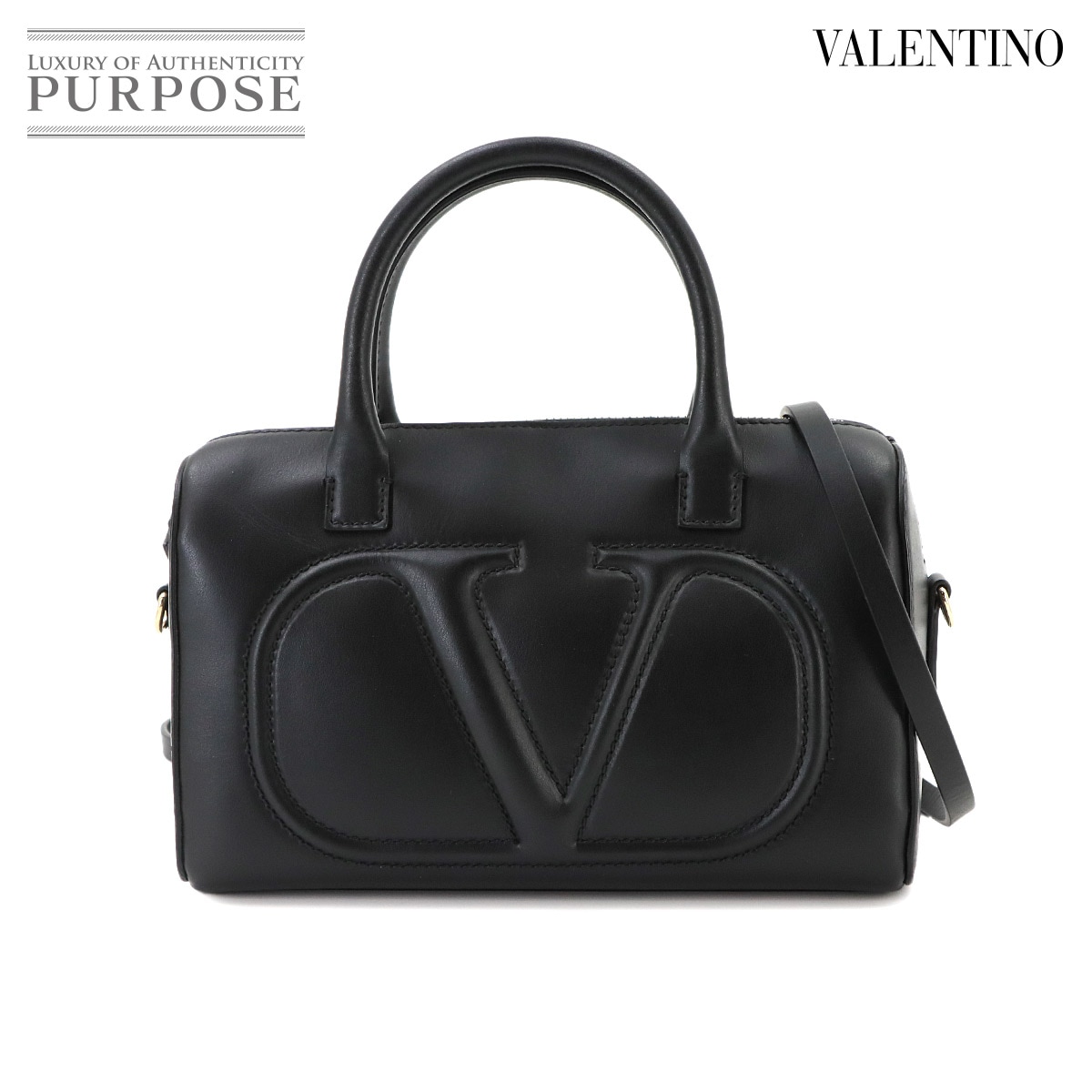 VALENTINO GARAVANI Vロゴ ウォーク 2way ハンド ショルダー バッグ レザー ブラック ゴールド 金具 V Logos Walk Bag ヴァレンティノ ガラヴァーニ 90343867