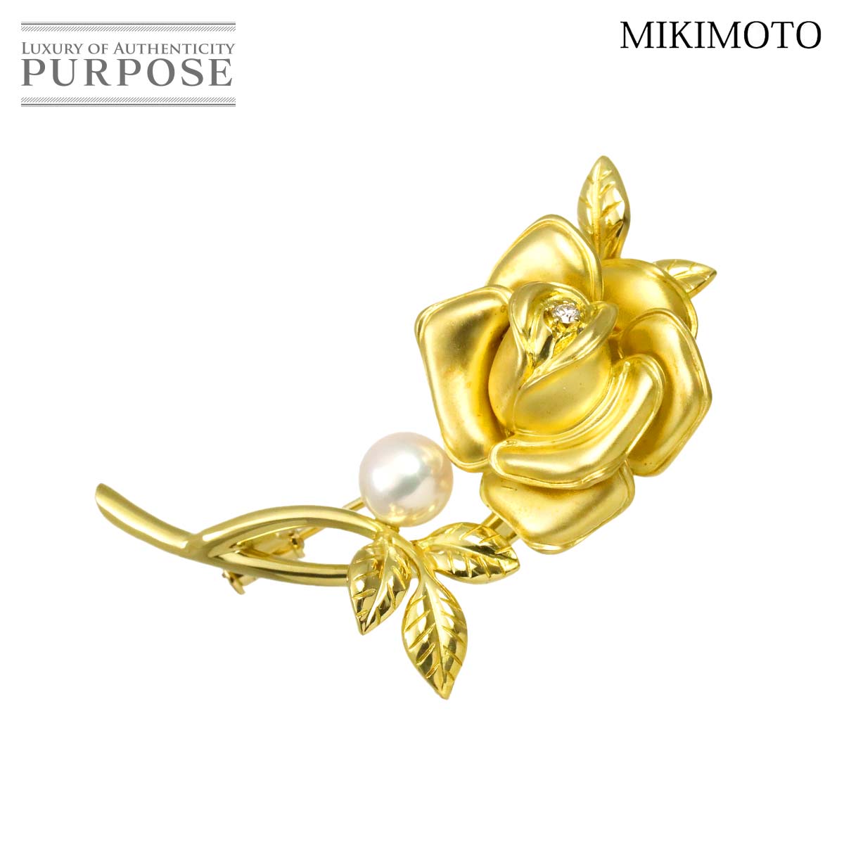MIKIMOTO アコヤ真珠 7.2mm ダイヤ プリンセスグレース コレクション ブローチ K18 YG イエローゴールド 750 Brooch ミキモト 90337050