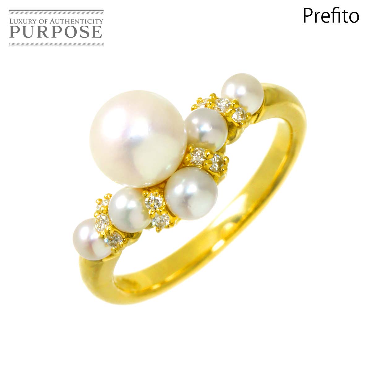 Prefito 11号 リング アコヤ真珠 6.7mm ダイヤ 0.08ct K18 YG イエローゴールド 750 指輪 パール Akoya Pearl Ring プレフィート 90338800
