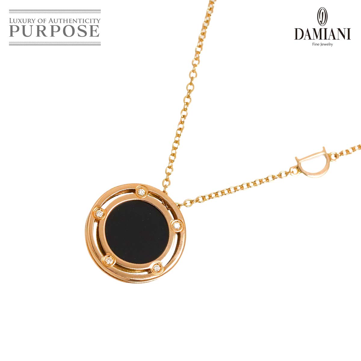 DAMIANI ディサイド オニキス ダイヤ ネックレス 50cm K18 PG ピンクゴールド 750 D-SIDE Diamond Necklace ダミアーニ 90339276