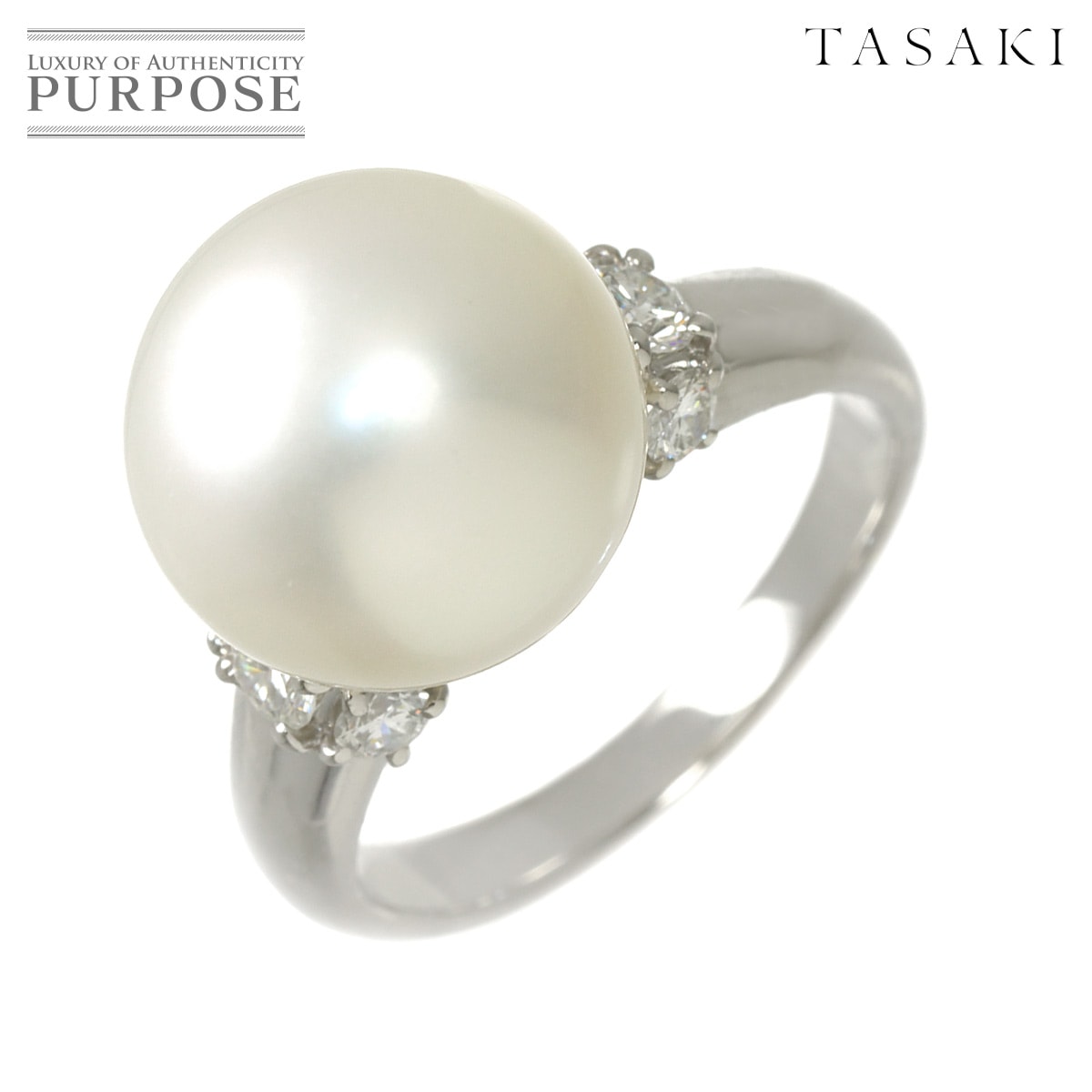 TASAKI 17.5号 リング 白蝶真珠 13.6mm ダイヤ 0.55ct Pt プラチナ パール 指輪 田崎真珠 Pearl Ring【ソーティング付き】タサキ 90338826