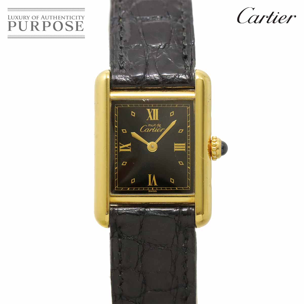 Cartier マストタンクSM ヴェルメイユ W1001354 ヴィンテージ レディース 腕時計 ブラック SV925 クォーツ ウォッチ Must Tank カルティエ 90320011