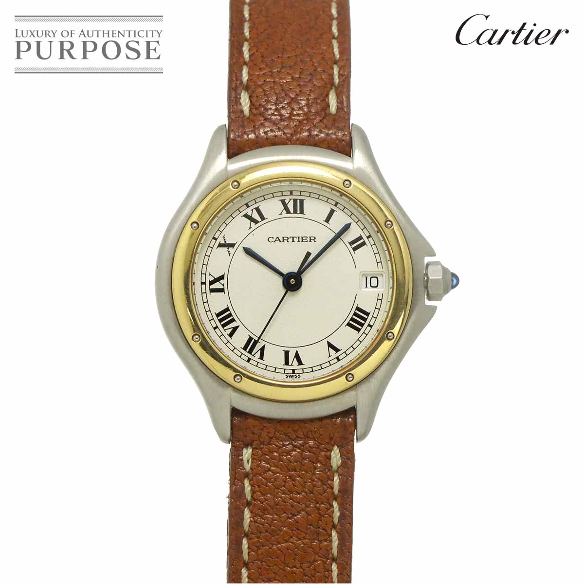 Cartier パンテール クーガーSM コンビ W350058A ヴィンテージ レディース 腕時計 デイト アイボリー YG クォーツ ウォッチ Panthere Cougar カルティエ 90338506