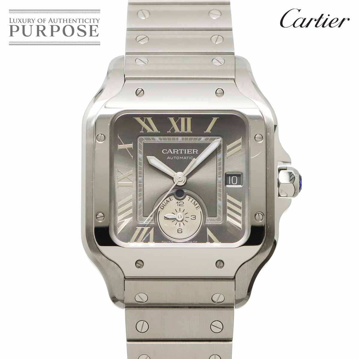 Cartier サントスドゥカルティエ デュアルタイム ウォッチ LM WSSA0076 メンズ 腕時計 デイト グレー オートマ 自動巻き ウォッチ Santos De Cartier カルティエ 90347224