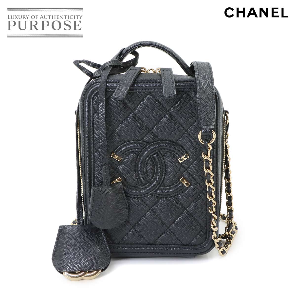 CHANEL CCフィリグリー バーティカル 2way バニティ ショルダー バッグ キャビアスキン ブラック CC Filigree シャネル 90341321