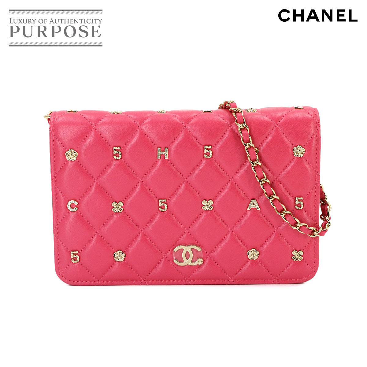 CHANEL マトラッセ チェーン ウォレット 長財布 ラムスキン ピンク ゴールド 金具 アイコン Chain Wallet シャネル 90341775
