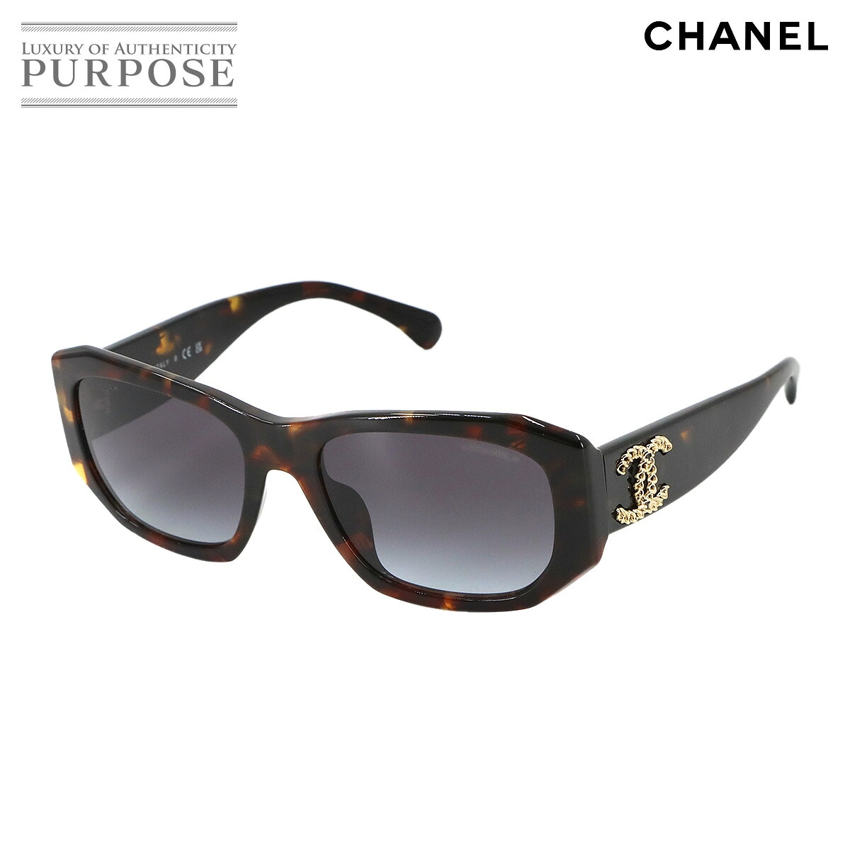 CHANEL サングラス ココマーク トータスツイード ブラウン レクタングル 5554 ゴールド 金具 Sunglasses シャネル 90343719