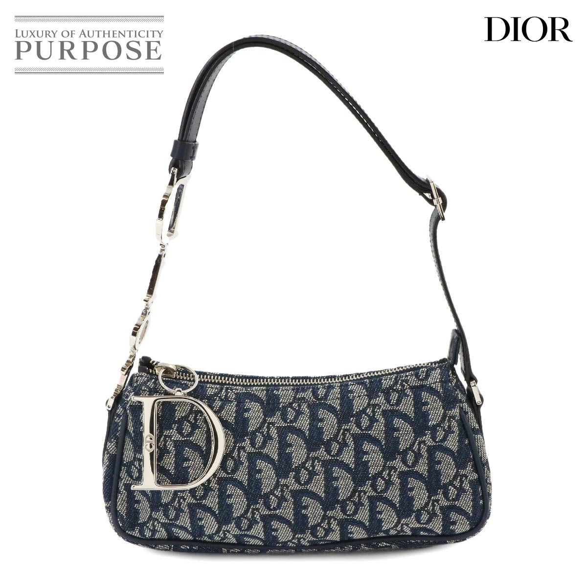 Christian Dior トロッター ワンショルダー バッグ キャンバス レザー ネイビー Trotter Bag クリスチャン ディオール 90343750