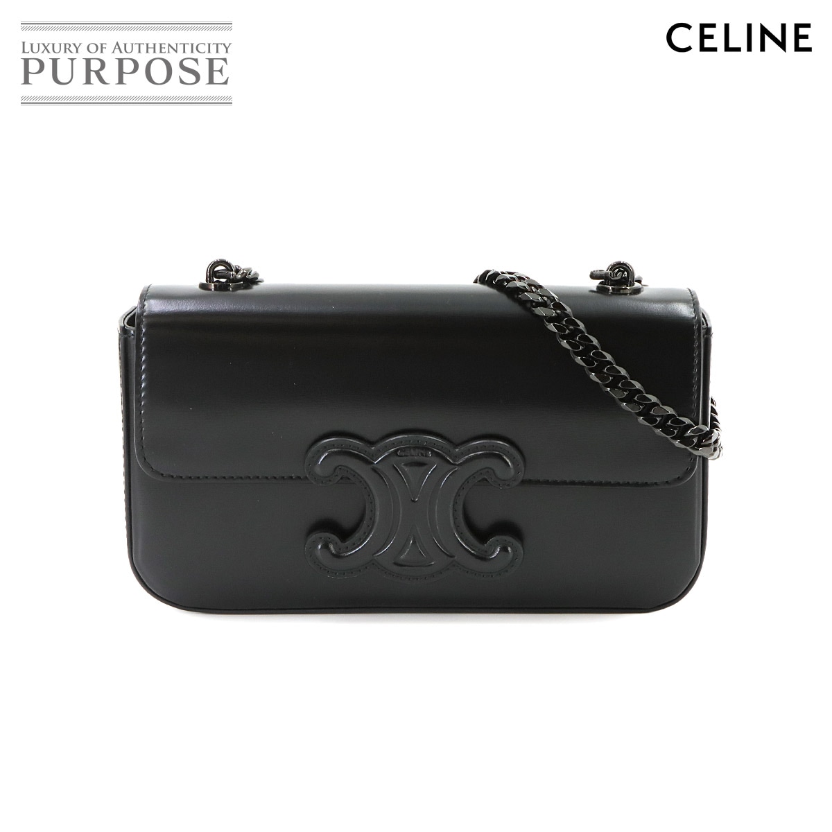 CELINE キュイル トリオンフ チェーン ショルダー バッグ レザー ブラック 199243BF4 ブラック 金具 Cuir Triomphe Bag セリーヌ 90343857