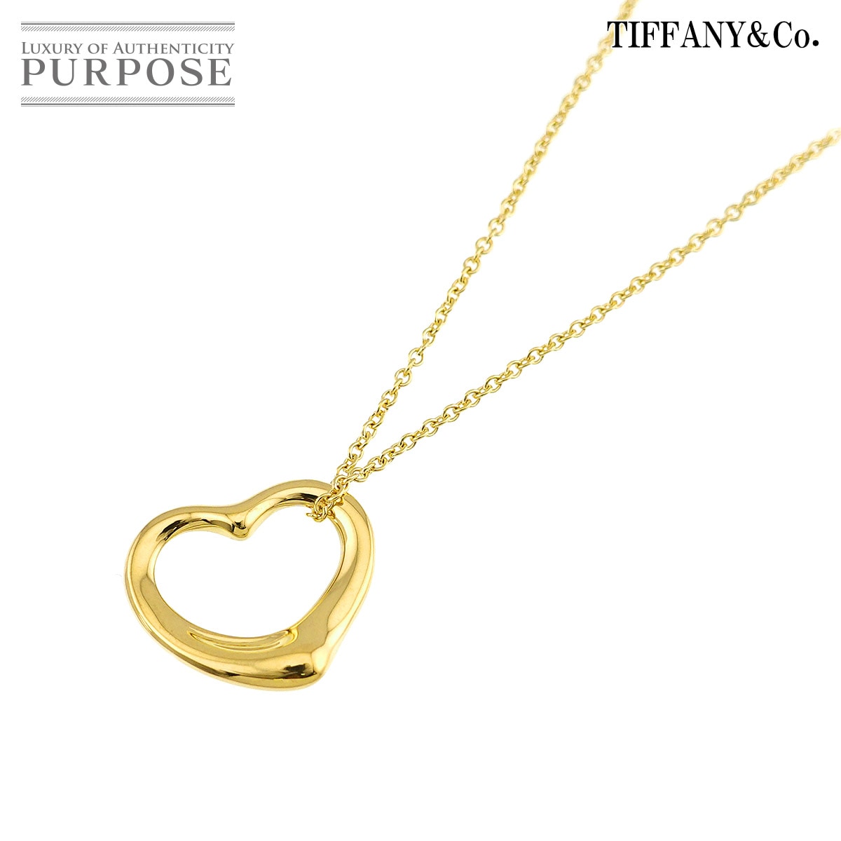 TIFFANY&Co. オープンハート 幅15mm ネックレス 40cm K18 YG イエローゴールド 750 Open Heart Necklace ティファニー 90331603