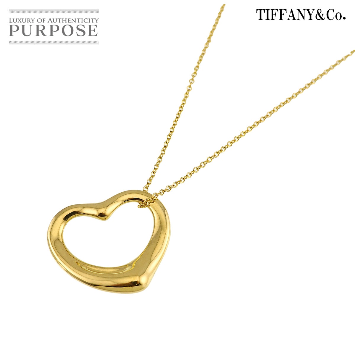 TIFFANY&Co. オープンハート 幅21mm ネックレス 40cm K18 YG イエローゴールド 750 Open Heart Necklace ティファニー 90332154