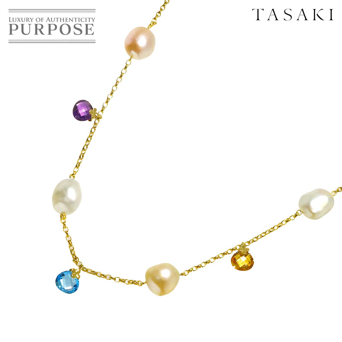 TASAKI バロック真珠 マルチストーン ロング ネックレス 81cm K18 YG イエローゴールド 750 田崎真珠 Necklace タサキ 90336981