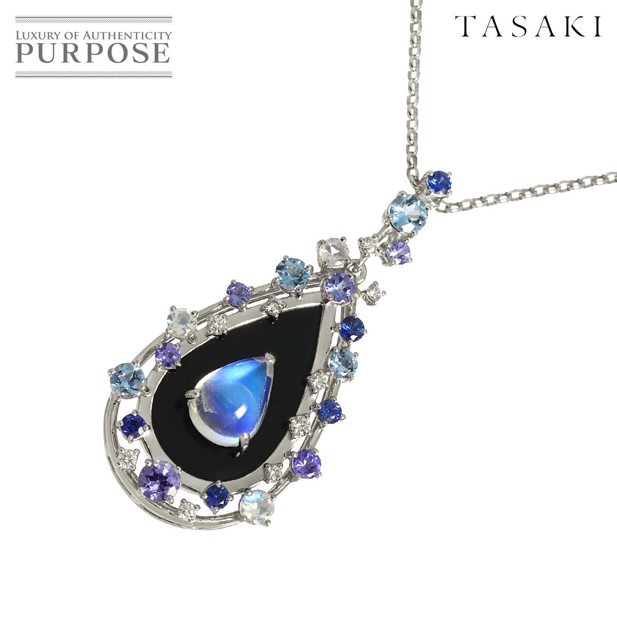 TASAKI ムーンストーン 2.97ct ダイヤ 0.19ct マルチ ネックレス 45cm K18 WG 750 田崎真珠 Multi Stone Necklace タサキ 90338830