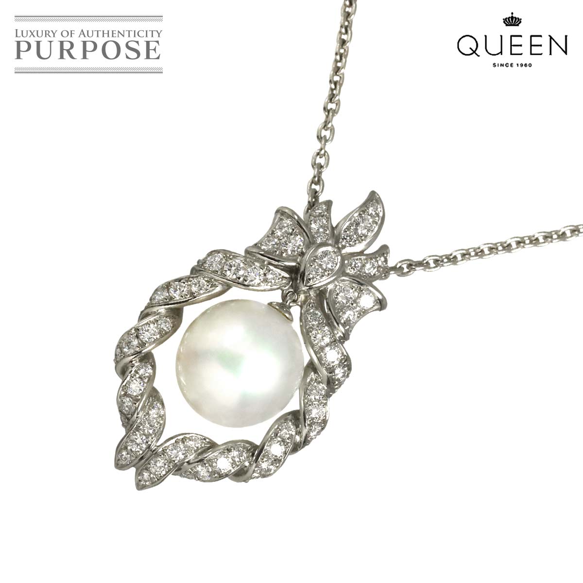 Queen 白蝶真珠 12.2mm ダイヤ 1.06ct ネックレス 39.5cm Pt プラチナ パール Necklace クイーン 90339266