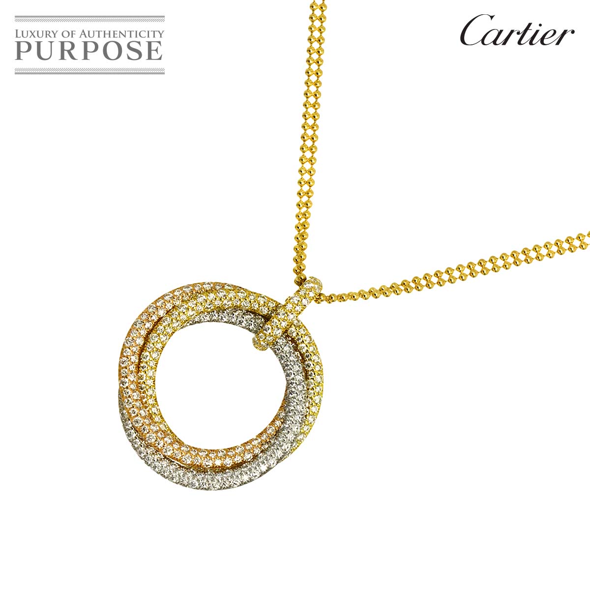Cartier トリニティ ラージ パヴェ ダイヤ ネックレス 46cm K18 YG WG PG 750 スリーカラー Trinity Necklace【証明書付き】カルティエ 90339284
