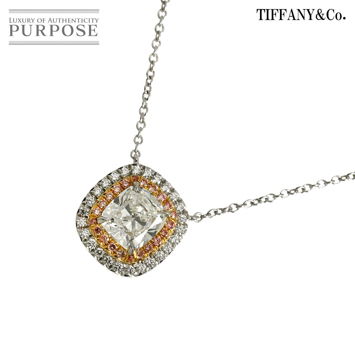 TIFFANY&Co. ソレスト ダイヤ 1.13ct H/VVS2/EX ピンク ダイヤ ネックレス 40cm Pt K18 YG 750 Diamond Necklace【鑑定書付き】ティファニー 90339774