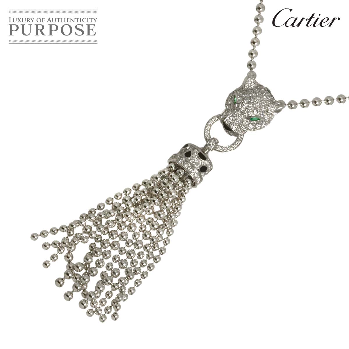 Cartier パンテール ドゥ エメラルド オニキス ダイヤ ネックレス 44cm K18 WG ホワイトゴールド 750 パンサー  Necklace カルティエ 90340187