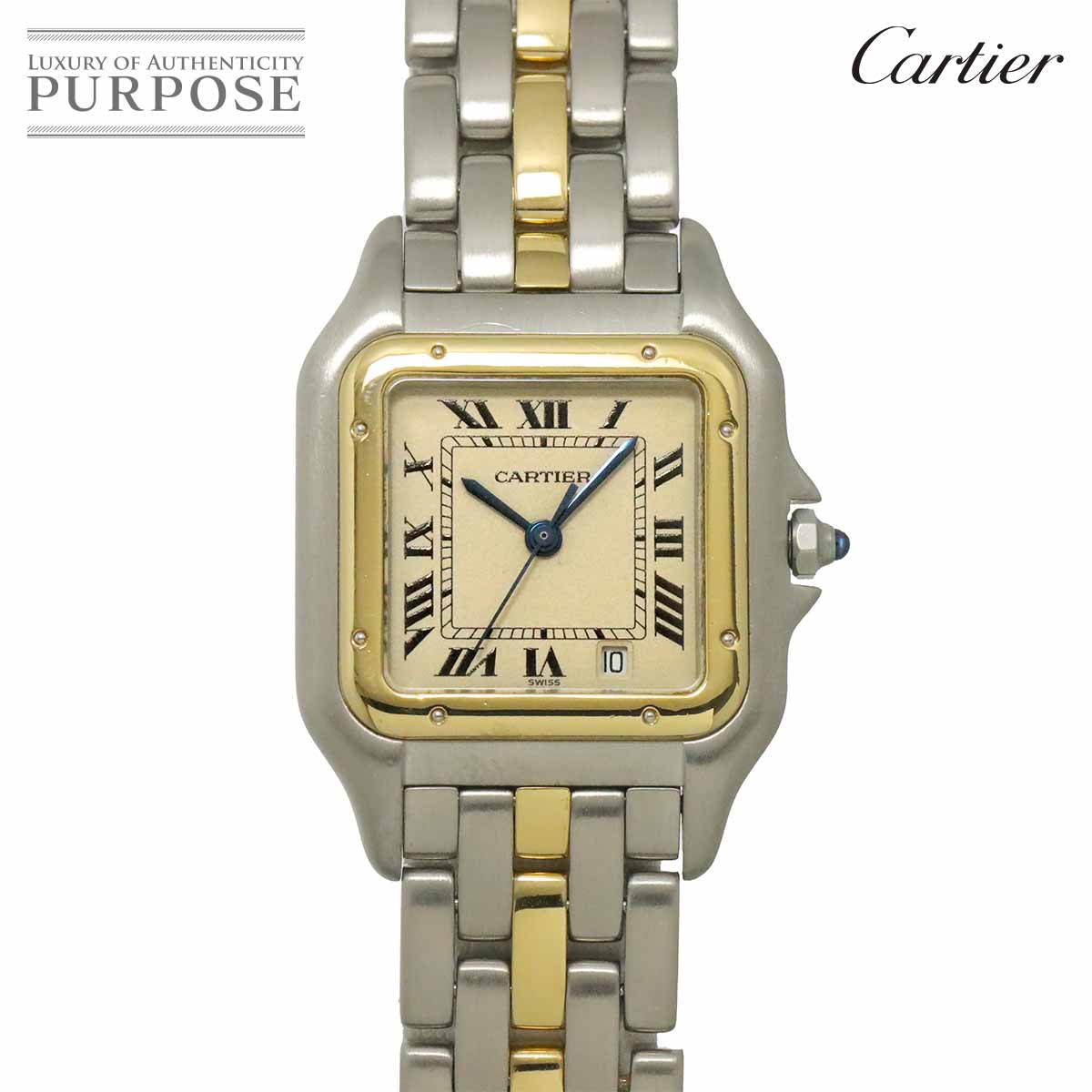 Cartier パンテールMM 1ロウ デイト コンビ W25028B5 ボーイズ 腕時計 デイト アイボリー YG イエローゴールド クォーツ Panthere カルティエ 90338434