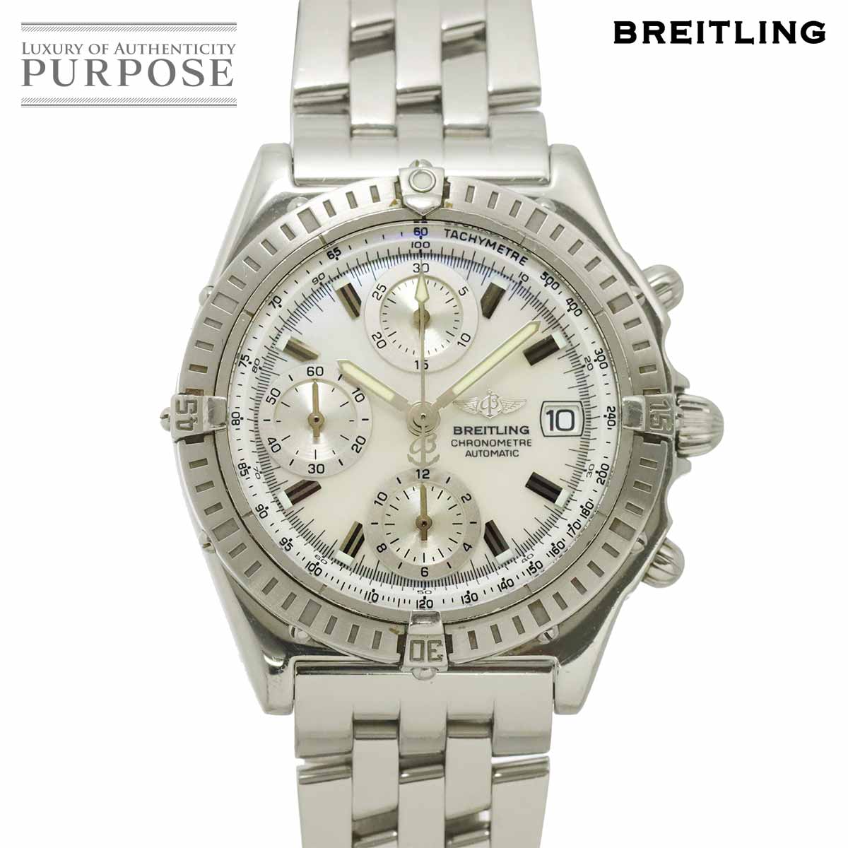 BREITLING クロノマット A13352 クロノグラフ メンズ 腕時計 デイト ホワイトシェル オートマ 自動巻き ウォッチ Chronomat ブライトリング 90346725