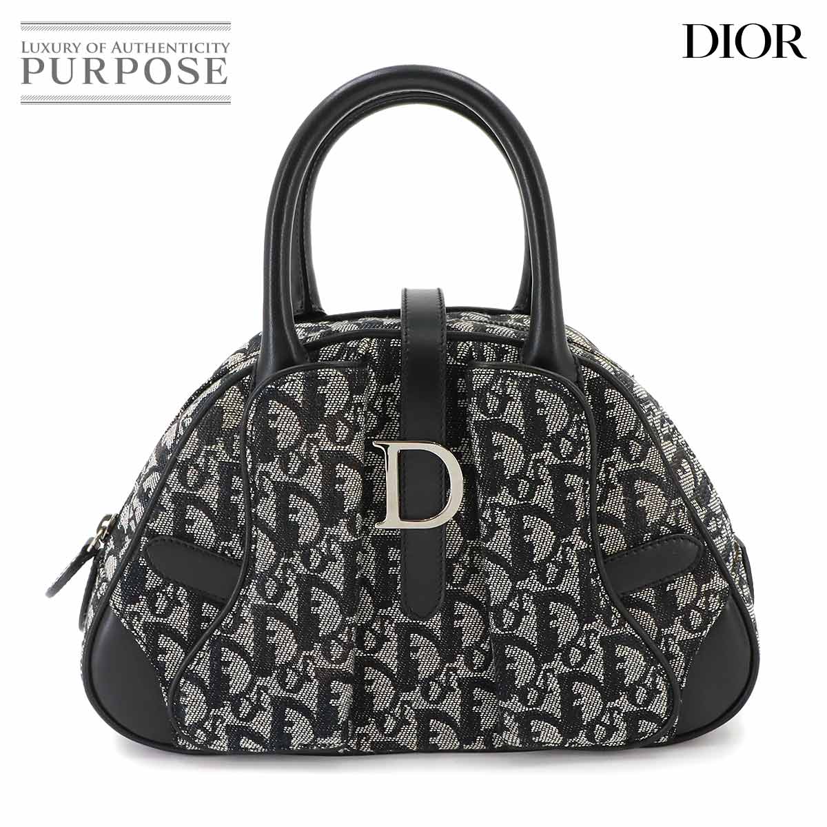 Christian Dior トロッター ダブルサドル ハンド バッグ キャンバス レザー ブラック Trotter Double Saddle Bag クリスチャン ディオール 90337749