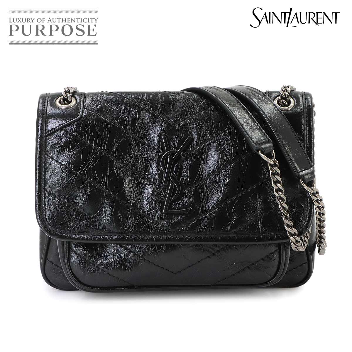 SAINT LAURENT ニキ ベイビー チェーン ショルダー バッグ レザー ノワール 633160 シルバー金具 Niki Shoulder Bag サンローラン 90341750