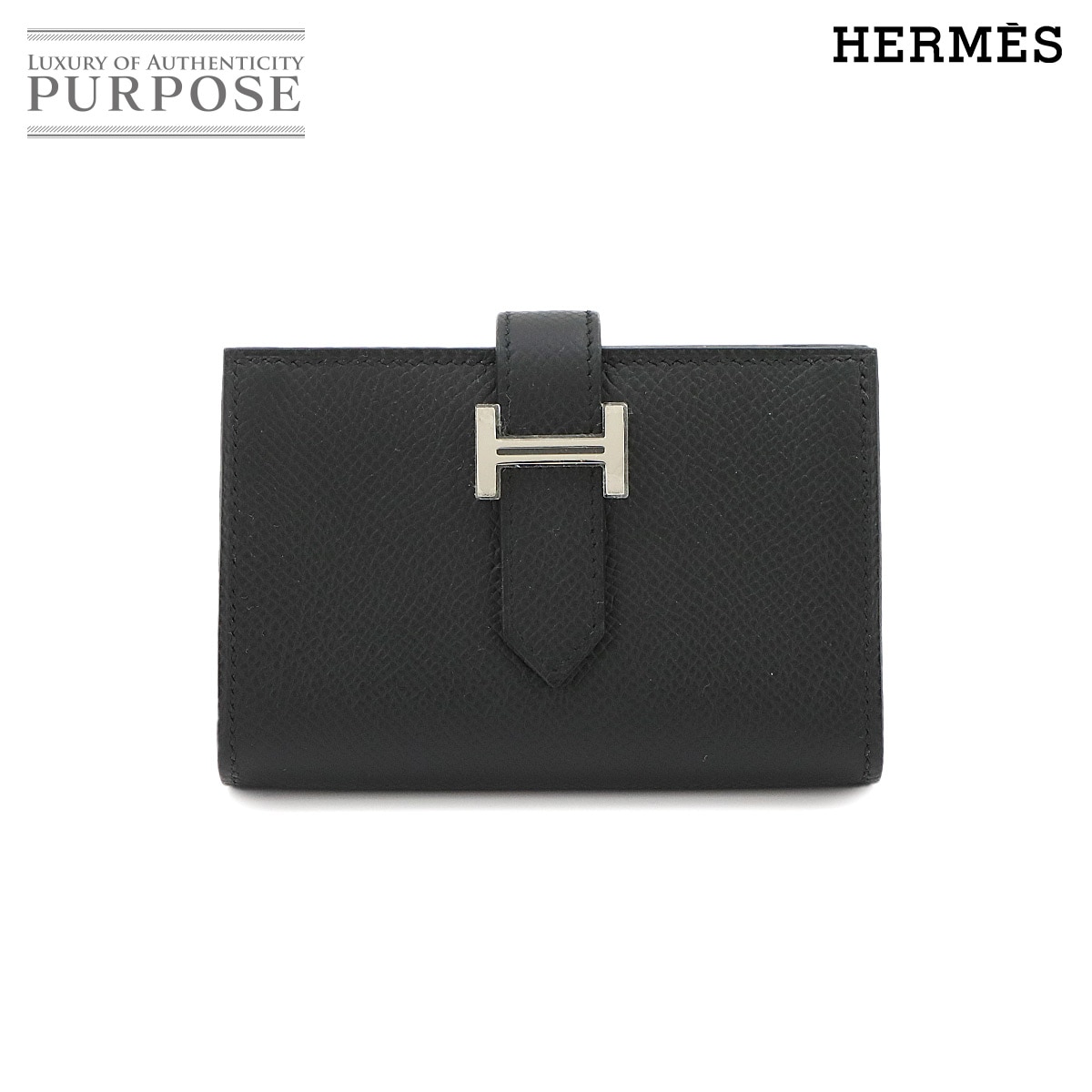 HERMES ベアン ミニ コンパクト コインケース カードケース エプソン ブラック K刻印 シルバー 金具 Bearn Mini Compact エルメス 90342270