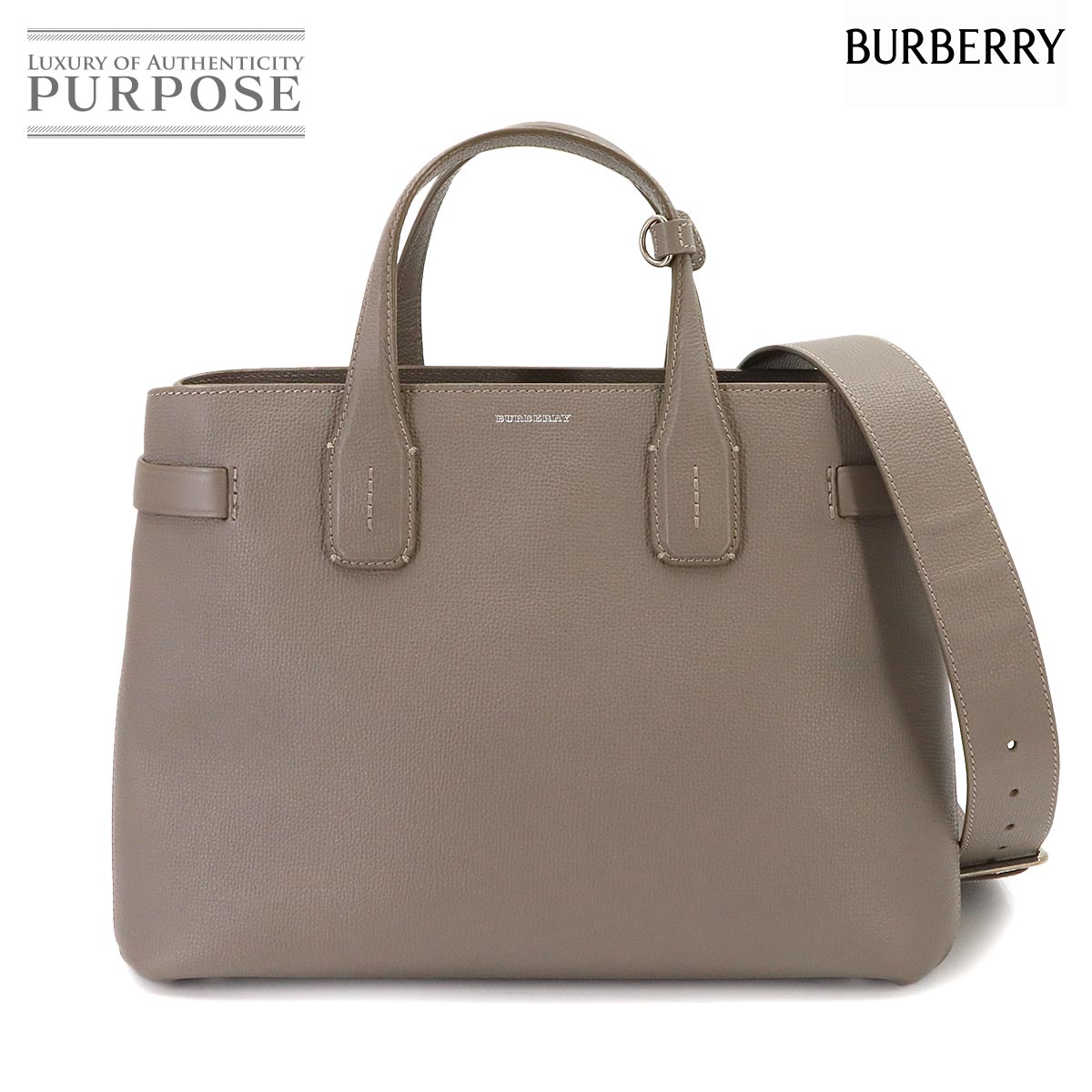 BURBERRY ハウスチェック バナー ミディアム 2way トート ショルダー バッグ レザー トープブラウン 8006327 シルバー 金具 Banner Bag バーバリー 90342281