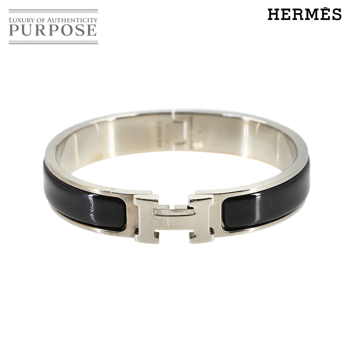 HERMES クリックH GM バングル ブラック シルバー アクセサリー Clic H GM エルメス 90342329