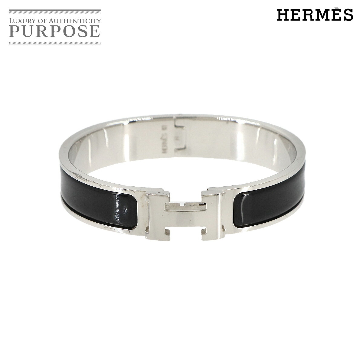 HERMES クリックH PM バングル ブラック シルバー アクセサリー Clic H PM エルメス 90342394