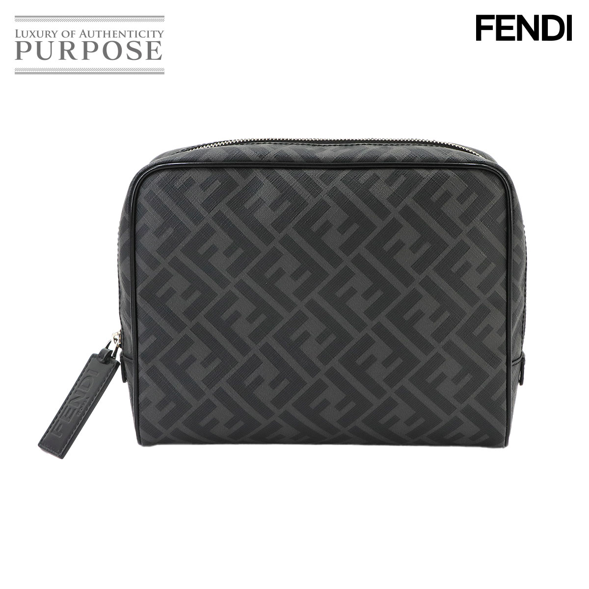 FENDI ズッカ クラッチ バッグ ポーチ PVC グレー 7N0116 Clutch bag フェンディ 90343799