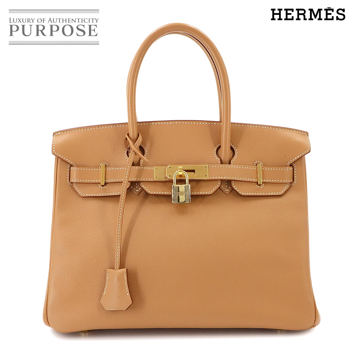 HERMES バーキン30 クシュベル エプソン ナチュラル ハンド バッグ □D刻印 ゴールド 金具 Birkin 30 エルメス 90343851