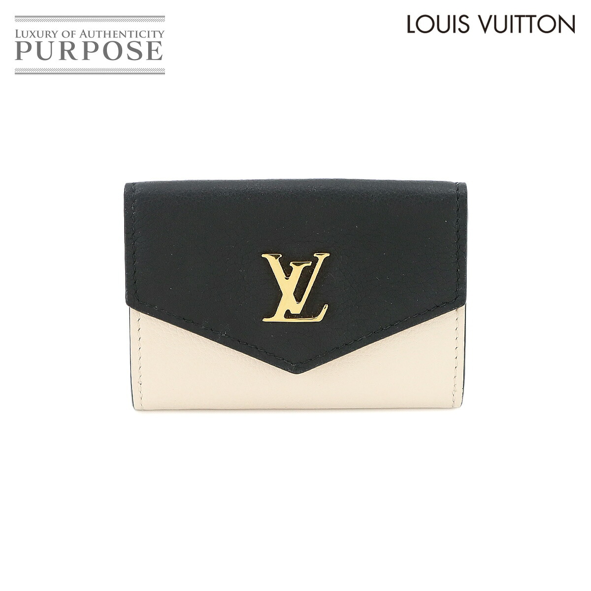 LOUIS VUITTON ポルトフォイユ ロックミニ 三つ折り 財布 レザー ノワール ベージュ M80984 RFID Lock Mini Wallet ルイ ヴィトン 90344113