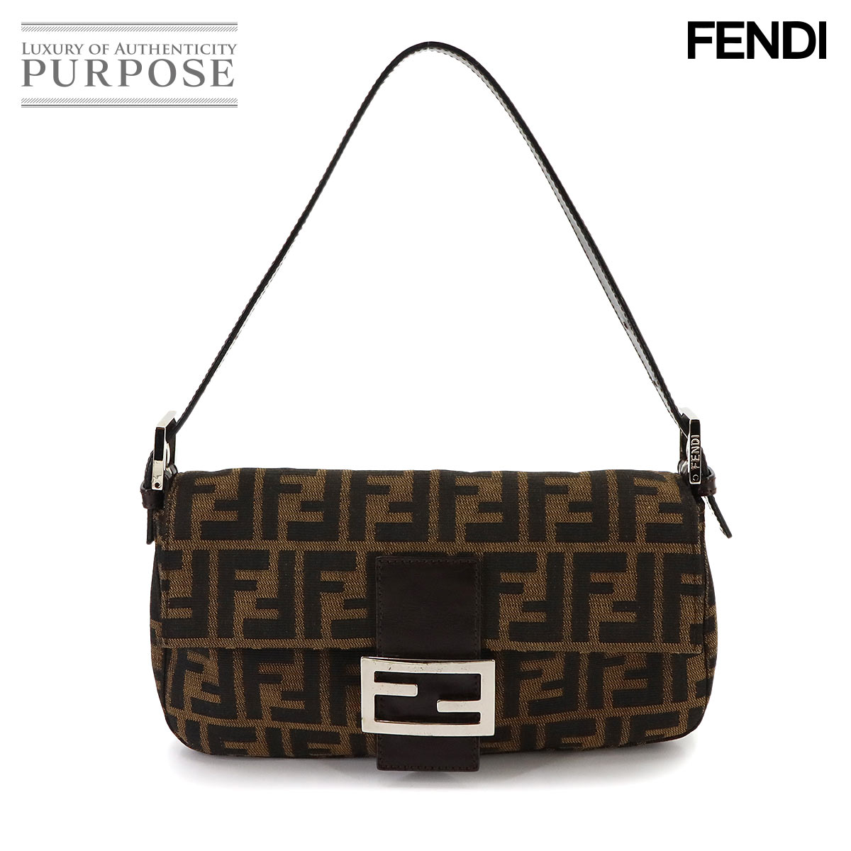 FENDI ズッカ マンマバゲット ショルダー バッグ キャンバス レザー ブラウン 26424 シルバー 金具 Zucca Mamma Baguette フェンディ 90344417