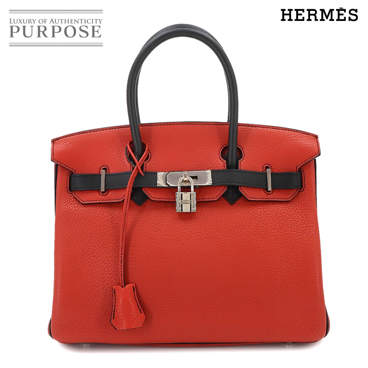 HERMES バーキン30 トゴ パーソナル SPO サンギーヌ ブラック ハンド バッグ シルバー 金具 □P刻印 Birkin エルメス 90346136