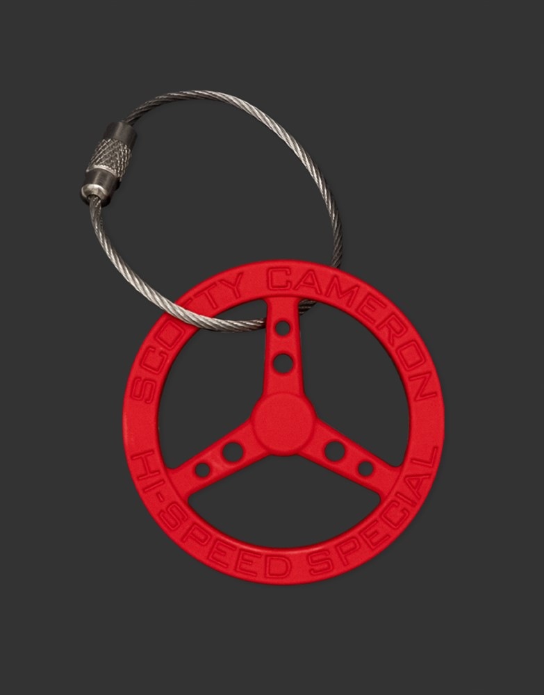 スコッティキャメロン ソフトタッチ ステアリングホイール キーホルダー レッド SCOTTY CAMERON 2024 STEERING WHEEL SOFT TOUCH RUBBER METAL KEY FOB RED 105384