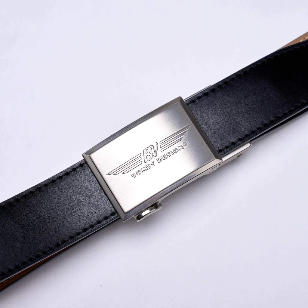 ボーケイ レザー ストラップベルト ブラック  VOKEY BV WINGS BEVELED MATTE NICKEL BELT WITH BLACK LEATHER STRAP 40315