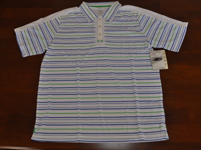 オークリーポロシャツ ポリズストライプ ブルーオーラ M OAKLEY POLYS STRIPE POLO BLUE AURA M 432236