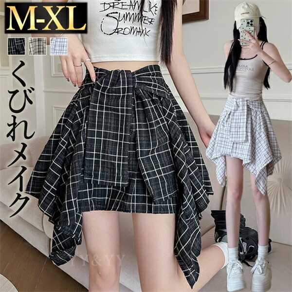 ミニスカート フレアスカート スカート ミニスカ 大きいサイズ XL レース 春 夏 秋 ウエストゴム レイヤード ぺチパンツ インパンツ 韓国系 ハイウエスト デート服 大人可愛い チェック柄 大人 ミニ丈 楽ちん 黒 白 脚長 体型カバー