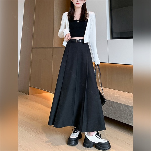 プリーツスカート ロングスカート ベルト付き スカート ファスナー ハイウエストスカート  レディース デート服  大人可愛い シンプル 可愛いデイリー 春 夏 秋 大人 フリーサイズ 長め丈 ロング M L XL 大きいサイズ 体形カバー[fs15]
