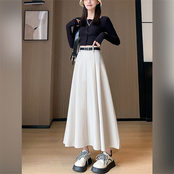 プリーツスカート ロングスカート ベルト付き スカート ファスナー ハイウエストスカート  レディース デート服  大人可愛い シンプル 可愛いデイリー 春 夏 秋 大人 フリーサイズ 長め丈 ロング M L XL 大きいサイズ 体形カバー[fs15]